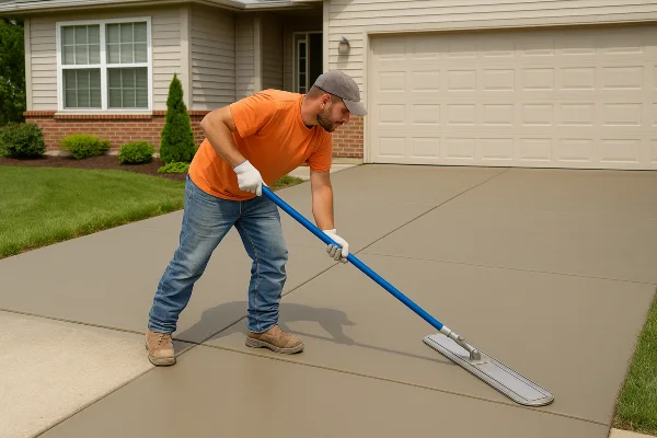 a male worker finishing a concrete driveway from Concrete Creations LL Houston in Houston, TX - Concrete Contractor a male worker finishing a concrete driveway from Concrete Creations LL Houston in Houston, TX - Concrete Contractor