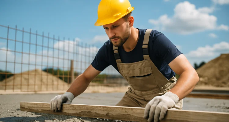 a male concrete worker spreading fresh cement on rebared ground from Concrete Creations LL Houston in Houston, TX - Concrete Patios