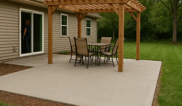 a concrete patio with a pergola from Concrete Creations LL Houston in Houston, TX - Residential Concrete Solutions