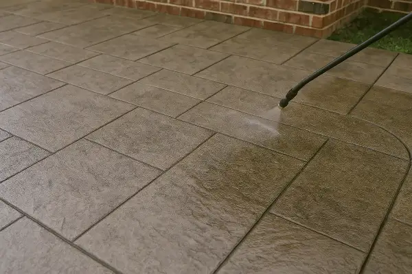 a stamped concrete patio being finished from Concrete Creations LL Houston in Houston, TX - Stamped Concrete a stamped concrete patio being finished from Concrete Creations LL Houston in Houston, TX - Stamped Concrete