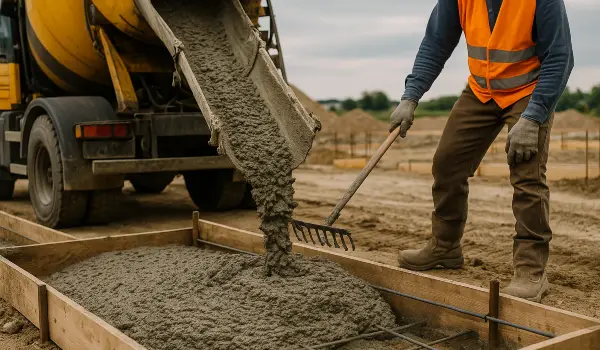 a concrete truck pouring cement on a concrete form from Concrete Creations LL Houston in Sugar Land, TX - Sugar Land TX