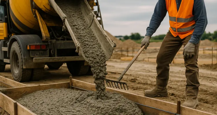 a concrete truck pouring cement on a concrete form from Concrete Creations LL Houston in Sugar Land, TX - Sugar Land TX