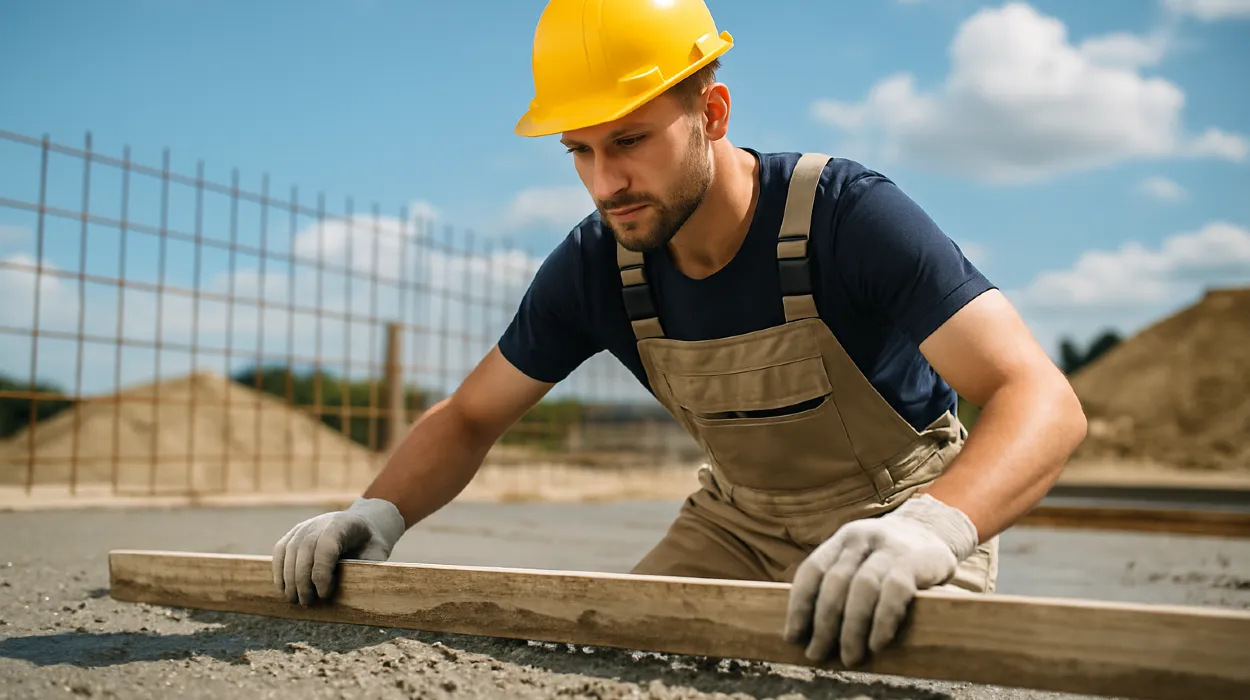 a male concrete worker spreading fresh cement on rebared ground from Concrete Creations LL Houston in The Woodlands, TX - The Woodlands TX