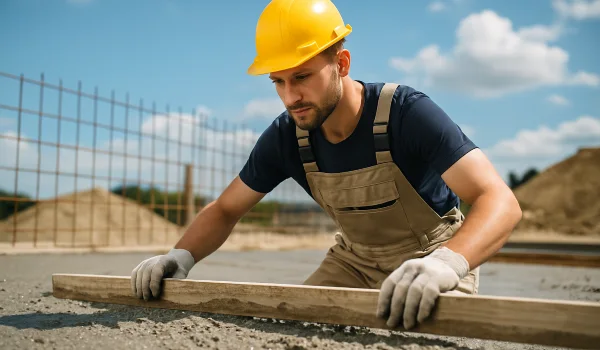a male concrete worker spreading fresh cement on rebared ground from Concrete Creations LL Houston in The Woodlands, TX - The Woodlands TX