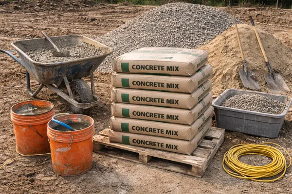 cement bags and some concrete tools from CONCRETE CREATIONS LLC HOUSTON in Houston, TX - Concrete Contractor 