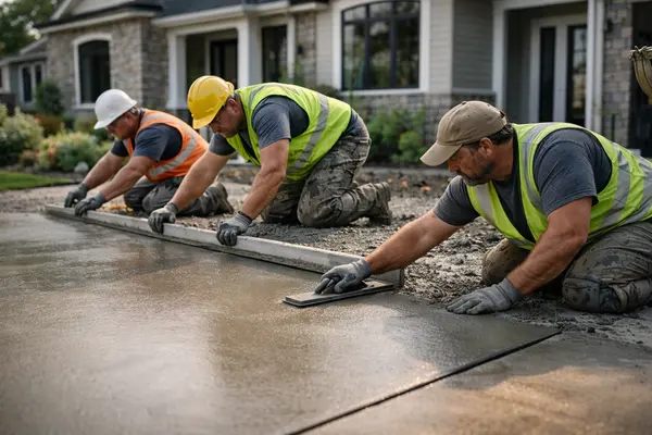 3 concrete workers refinishing a concrete sidewalk from CONCRETE CREATIONS LLC HOUSTON in Houston, TX - CONCRETE POURING SERVICES