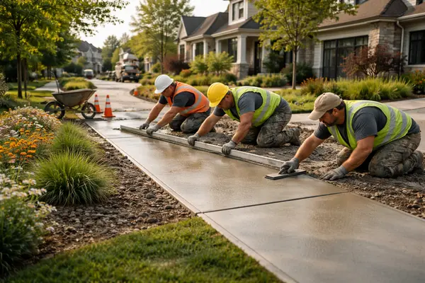 3 concrete workers refinishing a sidewalk from CONCRETE CREATIONS LLC HOUSTON in Houston, TX - CONCRETE RAISING SERVICES