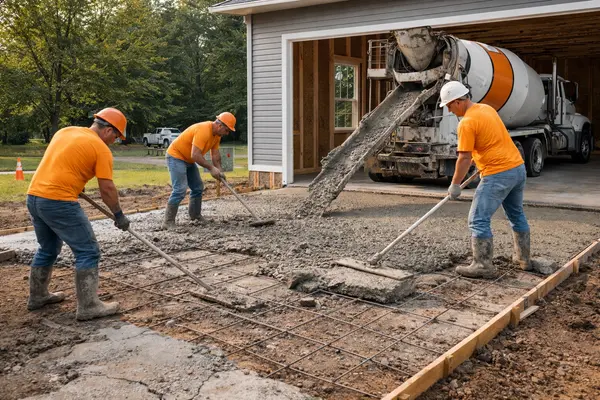 concrete workers building a concrete driveway from CONCRETE CREATIONS LLC HOUSTON in Houston, TX - CONCRETE WORK IN HOUSTON