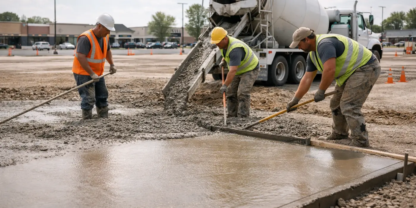 concrete workers pouring concrete for a new foundation from CONCRETE CREATIONS LLC HOUSTON in Houston, TX - TAMPED CONCRETE DESIGNS